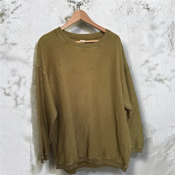 Aerie Vintage-Inspired Olive Ribbed Sweatshirt S oversized - Picture 1 of 6